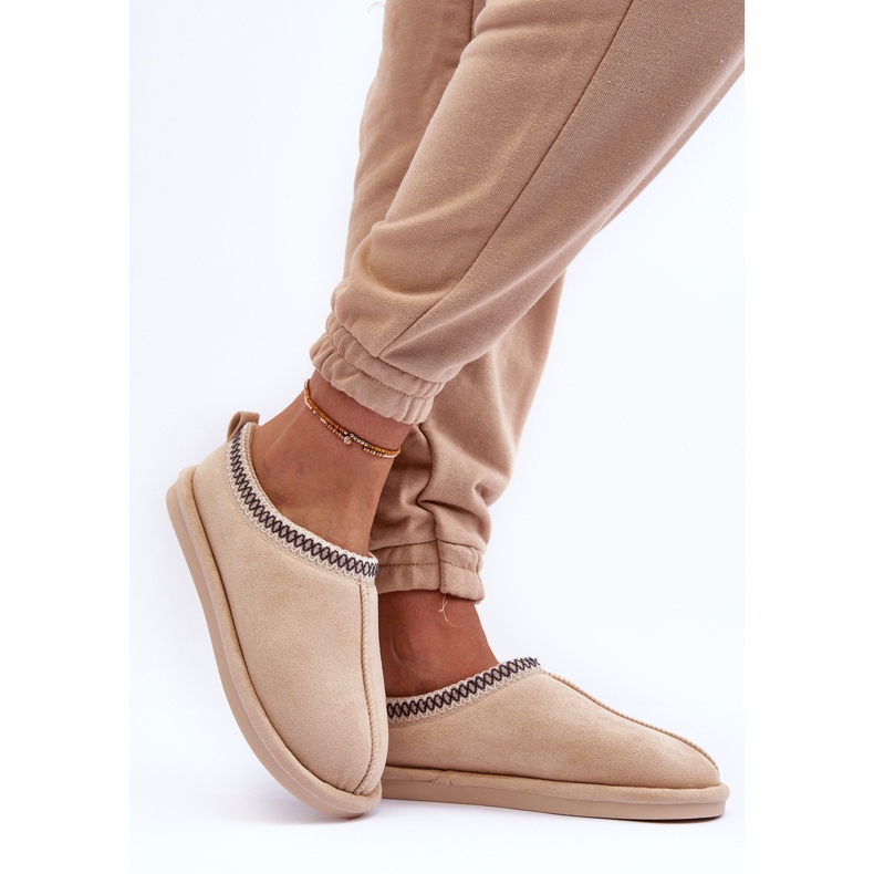 FB3 Damen-Hausschuhe aus Wildleder mit Fell in Hellbeige Polinna 1