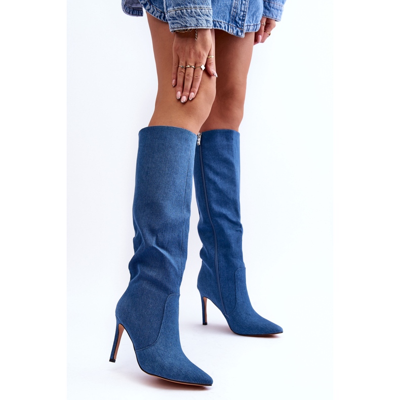 Blaue Melisandra-Denim-Stiefel mit hohen Absätzen 2