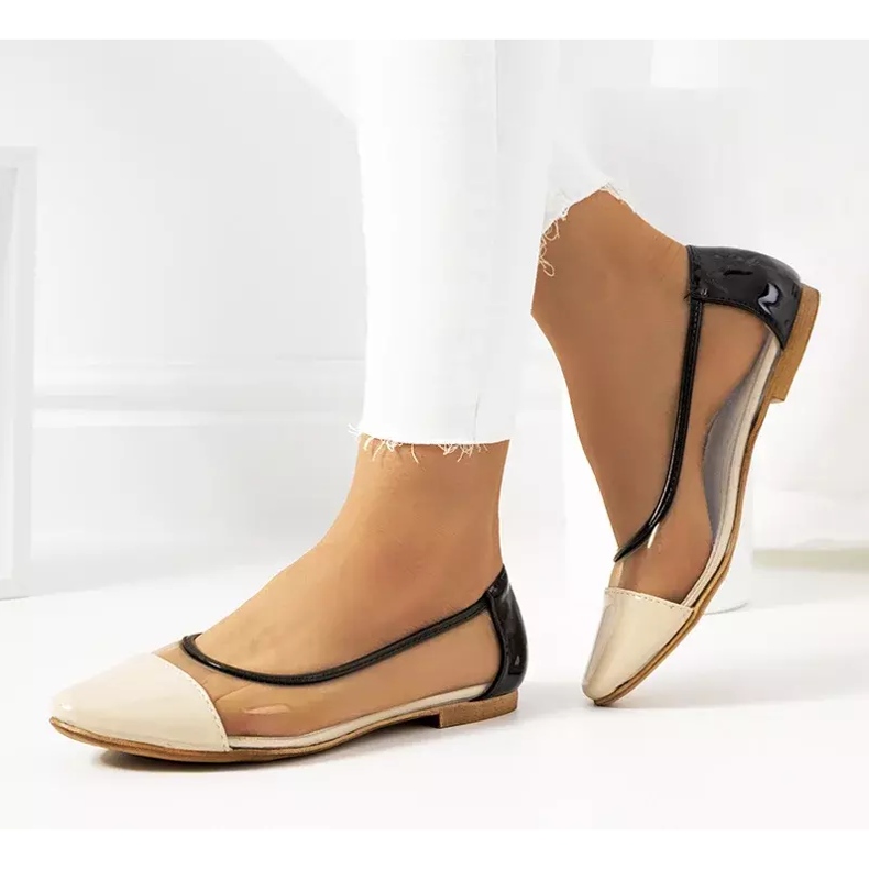 Beige transparente Pastella Ballerinas farblos schwarz 2