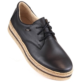 Bequeme Damen-Lederschuhe auf schwarzem Plateau, Helios 380.011 beige 1