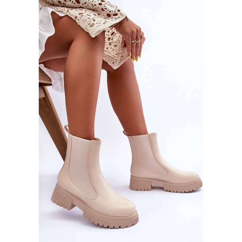 Klassische Leder-Chelsea-Stiefel Beige Isminna 1