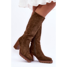 FJ1 Virdana Olive Wildlederstiefel mit massiven Absätzen grün 1