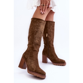 FJ1 Virdana Olive Wildlederstiefel mit massiven Absätzen grün 2