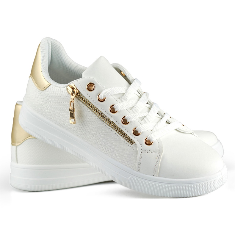 Weiße Sportschuhe mit goldenem Reißverschluss 2
