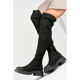 Schwarze Overknee-Stiefel mit elastischem Obermaterial 2