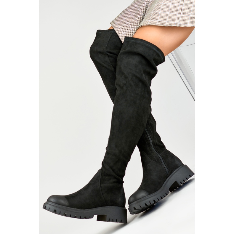 Schwarze Overknee-Stiefel mit elastischem Obermaterial 2