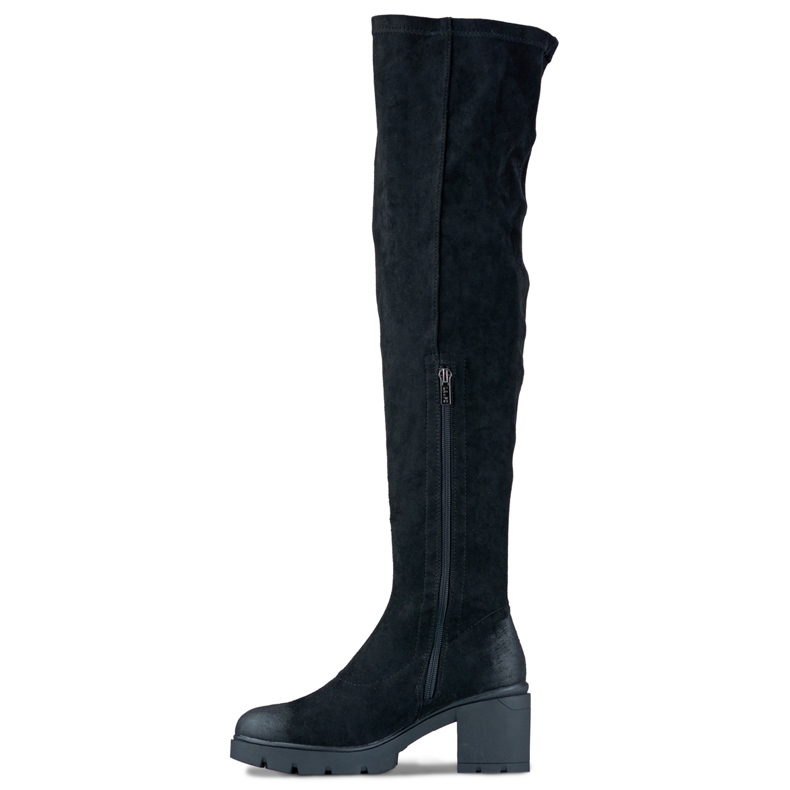 Overknee-Stiefel für Damen aus Wildleder mit hohem Absatz schwarz 1