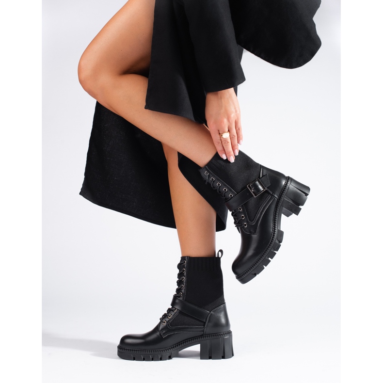 Shelovet-Schnürtaschen für Damen mit flexiblem Obermaterial schwarz 1