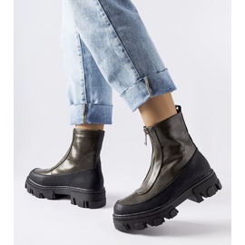 Dunkelgrüne, massive Stiefeletten mit Morley-Reißverschluss 1