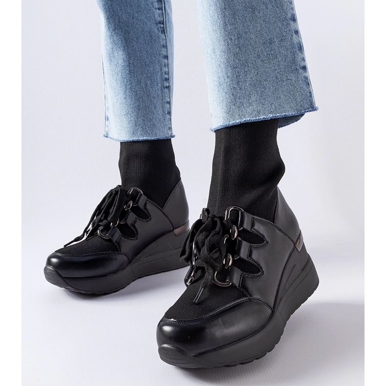 Schwarze Rochon-Sockenstiefel mit Keilabsatz 1