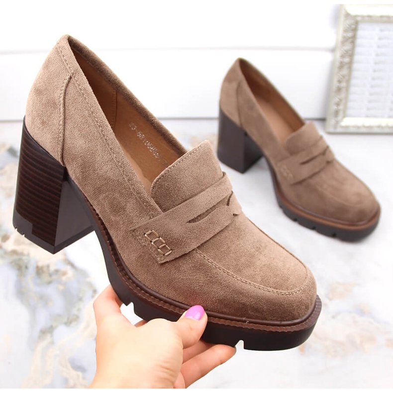 Beige Wildleder-Damenschuhe mit hohem Absatz und Plateau, Vinceza 58105 1