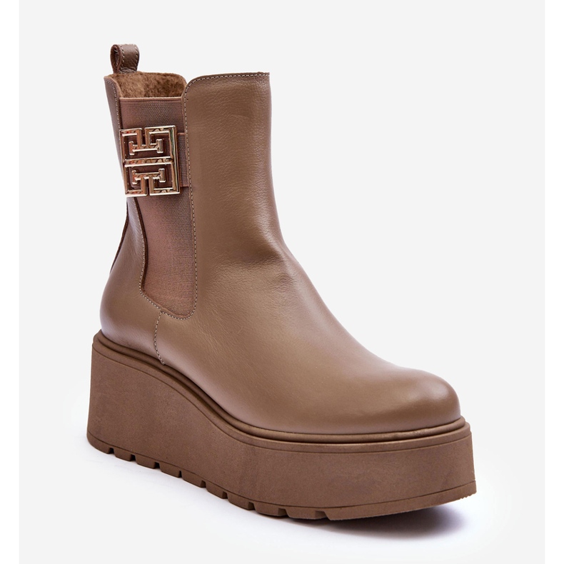 Lemar Damen-Lederstiefeletten auf massivem Plateau, dunkelbeige Savira 1