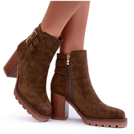 Olivgrüne Makeline Wildleder-Stiefel mit hohem Absatz braun 9