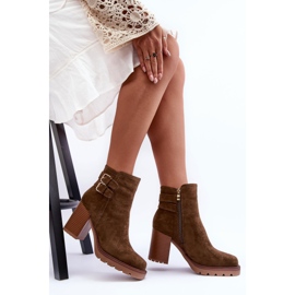 Olivgrüne Makeline Wildleder-Stiefel mit hohem Absatz braun 4