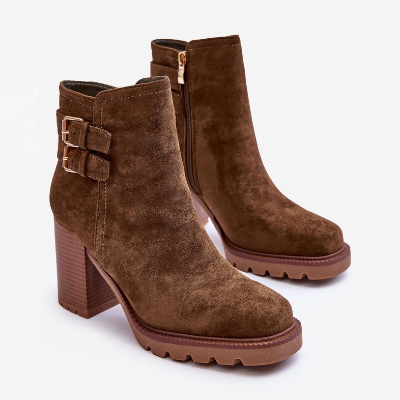 Olivgrüne Makeline Wildleder-Stiefel mit hohem Absatz braun 2