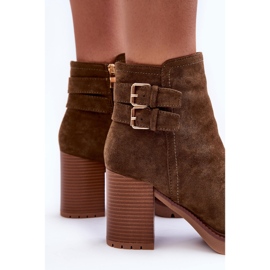 Olivgrüne Makeline Wildleder-Stiefel mit hohem Absatz braun 8