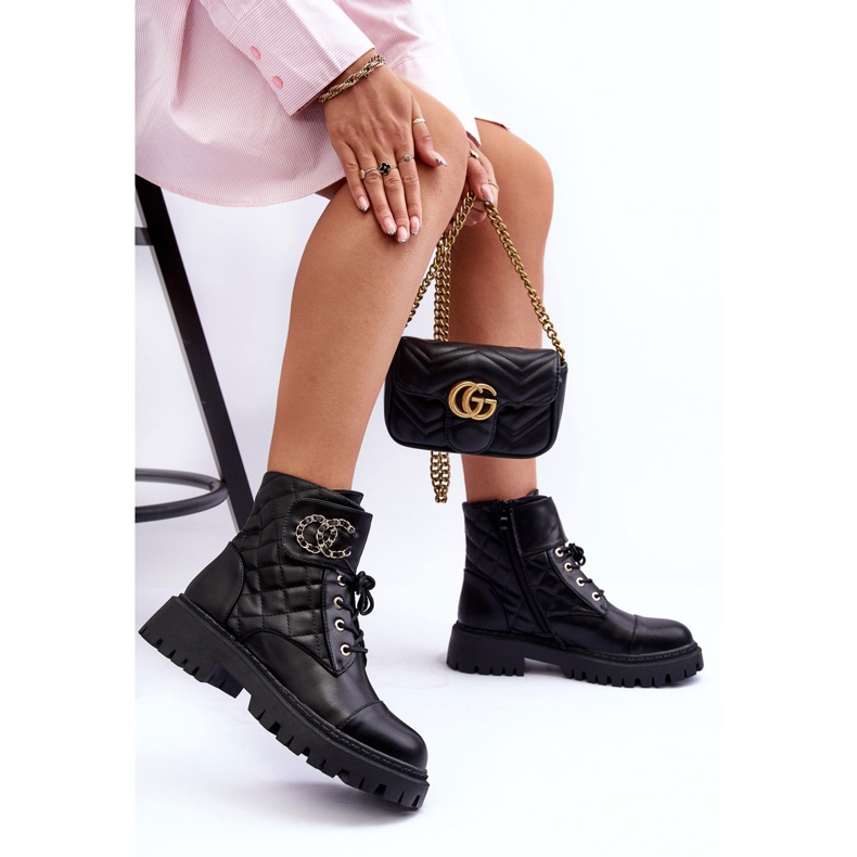 Damen-Arbeiterstiefel mit Verzierung, Black Toye schwarz 2