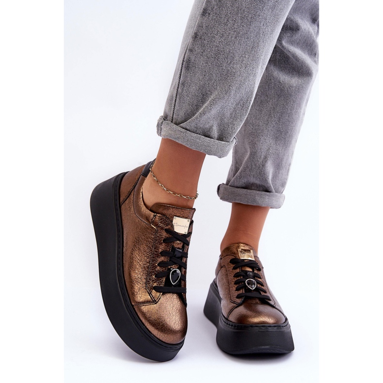 Leder-Sportschuhe auf der Plattform Maciejka 06191-24 Kupfer braun 1