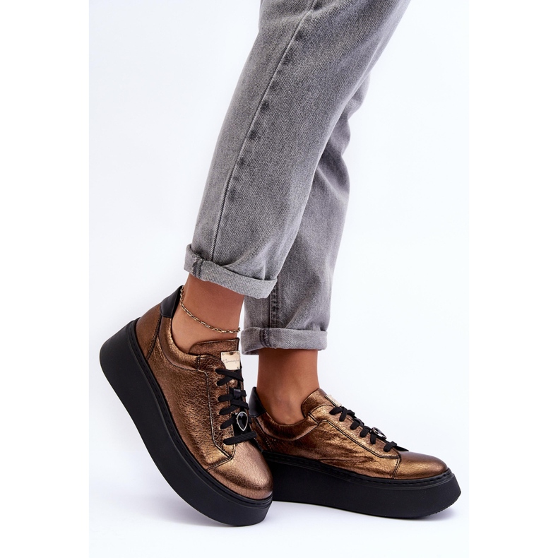 Leder-Sportschuhe auf der Plattform Maciejka 06191-24 Kupfer braun 2