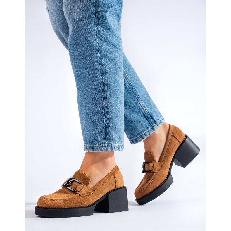 Shelovet Damenschuhe mit hohen Absätzen aus kamelfarbenem Wildleder braun 2