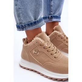 Isolierte Leder-Sportschuhe auf Plateau, dunkelbeiger Adite 1