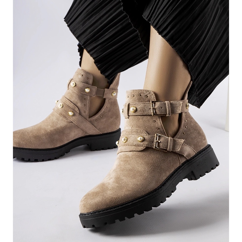 Beige dekorative Stiefeletten mit Ausschnitten von Provolo 1