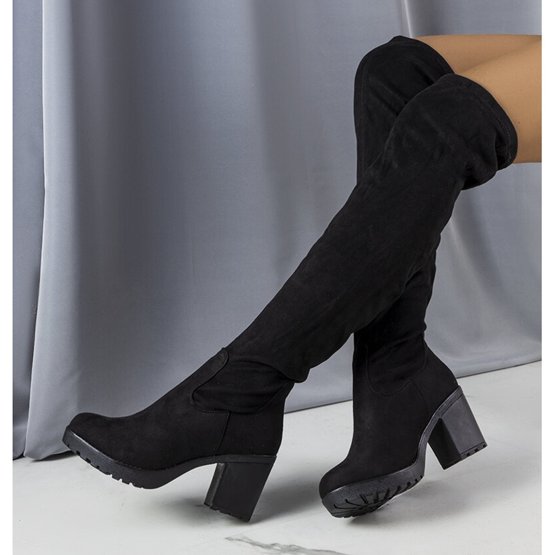 Schwarze lange Nona-Öko-Wildlederstiefel 1