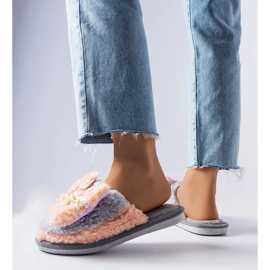 Graue und rosa Hausschuhe mit Schleife 2