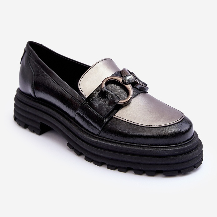 Laura Messi Damen-Leder-Loafer mit flachem Absatz, Schwarz, Elkiza 1