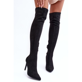Overknee-Stiefel aus Wildleder mit hohem Absatz, schwarzes Kalbsleder 1