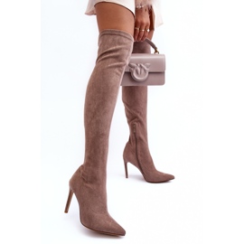 Overknee-Stiefel aus Wildleder mit hohem Absatz in Beige Calfi 2