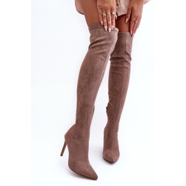 Overknee-Stiefel aus Wildleder mit hohem Absatz in Beige Calfi 1