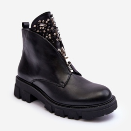 Niedrige verzierte Lederstiefeletten mit Reißverschluss in Schwarz von Escika 2