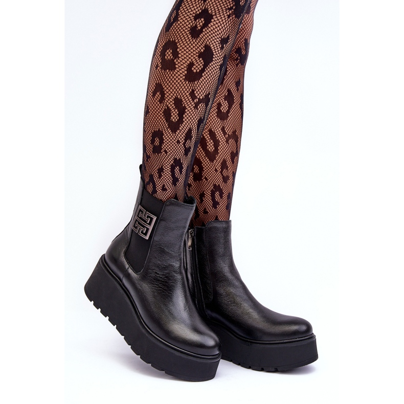 Damen-Lederstiefeletten auf massivem Plateau in Schwarz von Lemar Savira 1