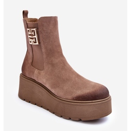 Damen-Stiefeletten aus Wildleder auf massivem Plateau, dunkelbeige Lemar Savira 1