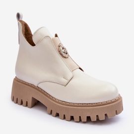Damen-Lederstiefeletten mit Verzierung, Hellbeige Lemar Lusanna 1