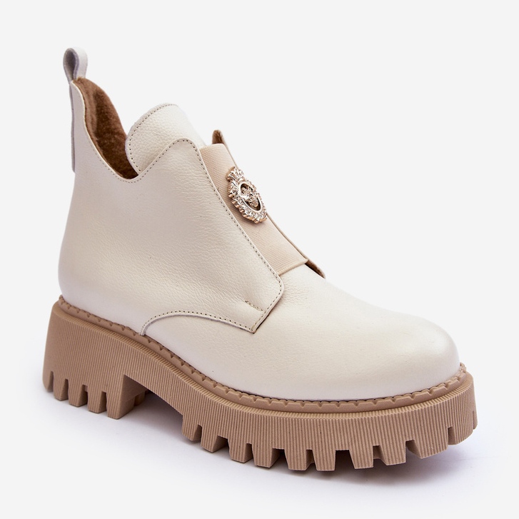 Damen-Lederstiefeletten mit Verzierung, Hellbeige Lemar Lusanna 1
