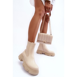 Leder-Chelsea-Stiefel mit flachem Absatz und Plateau, hellbeige Solita 2
