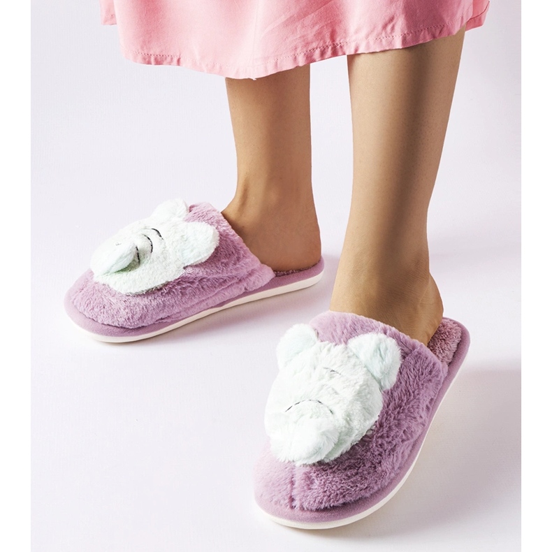 Lila und grüne weiche Bienenhausschuhe violett 1