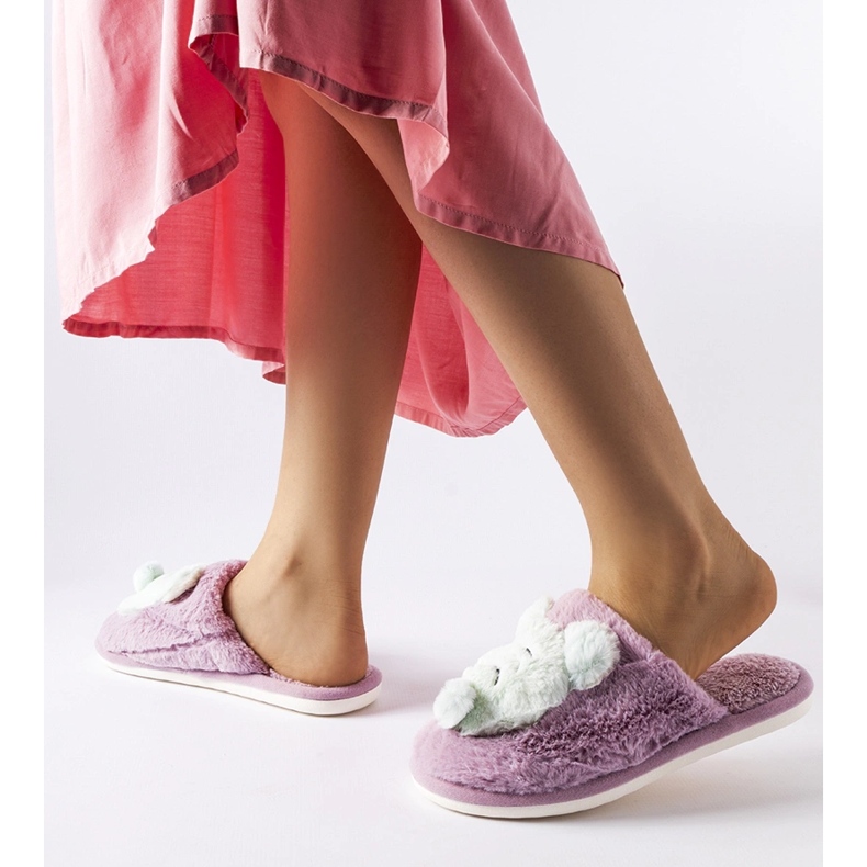 Lila und grüne weiche Bienenhausschuhe violett 2