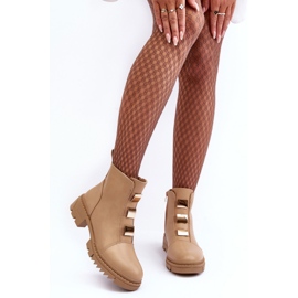 Beigefarbene, flache Azulenn-Lederstiefel 2