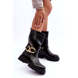 Mit flach hindelte Öko-Leder-Stiefel von Frauen mit einer schwarzen Dekoration 1