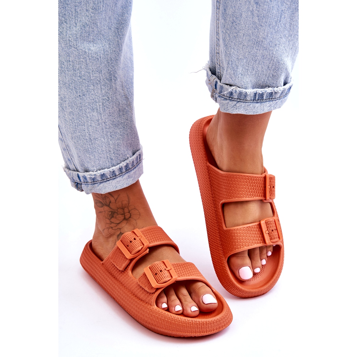 PA1 Damen-Sandalen aus Schaumstoff mit Streifen in Orange Sharmen