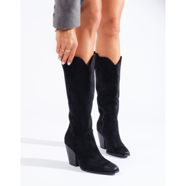 Shelovet Damen-Cowboystiefel aus schwarzem Wildleder mit hohen Absätzen 2