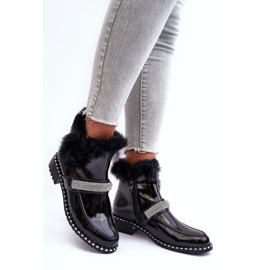 Niedrige Lackstiefel mit Fell und Verzierung S.Barski MR870-74 Schwarz 2