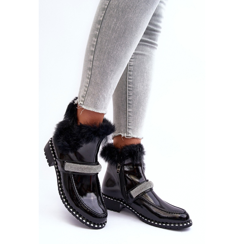 Niedrige Lackstiefel mit Fell und Verzierung S.Barski MR870-74 Schwarz 2