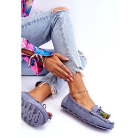 Blaue Wildledermokassins mit Schleife und Fransen 4