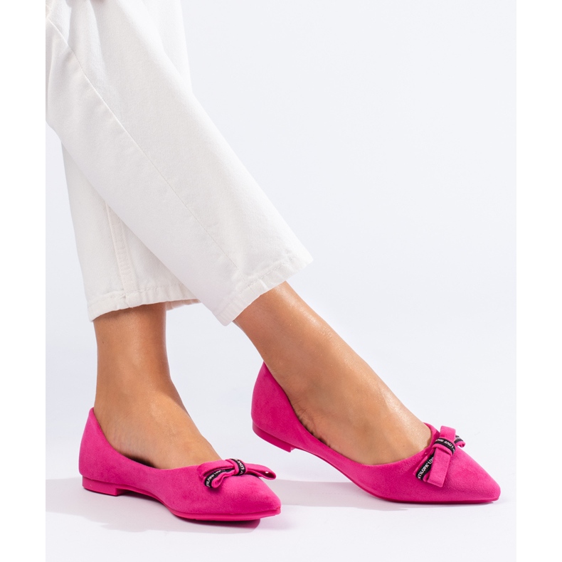 Ballerinas aus Wildleder mit Shelovet-Schleife rosa 1