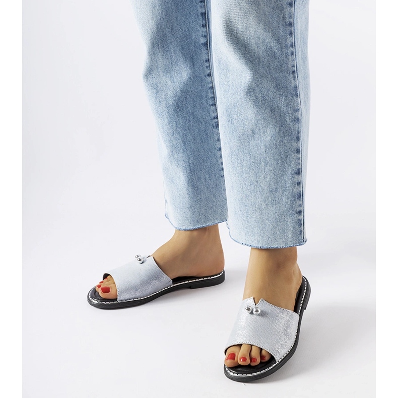 Blaue metallische Flip-Flops mit Frederi-Perlen silber- 1