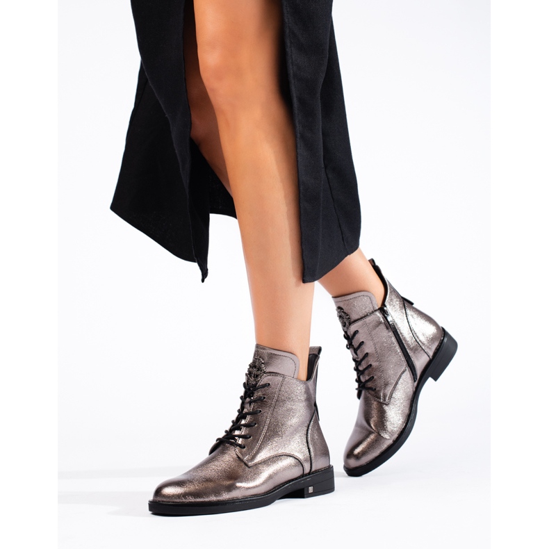 W. Potocki Potocki silberne flache Stiefel braun 1